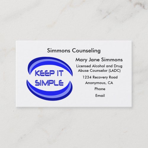 Keep It Simple Recovery Professional Business Card