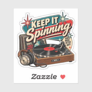 Keep It Spinning Retro Vinyl Record Player Sticker