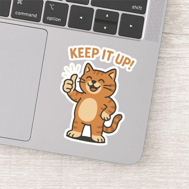 Keep It Up! Motivational Cute Retro Kawaii Cat Sticker (Detail)