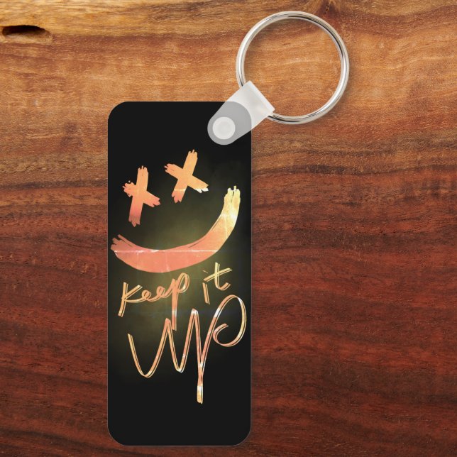 Keep It Up | Shining Gold Funny Smile Emoji Keychain (Back)