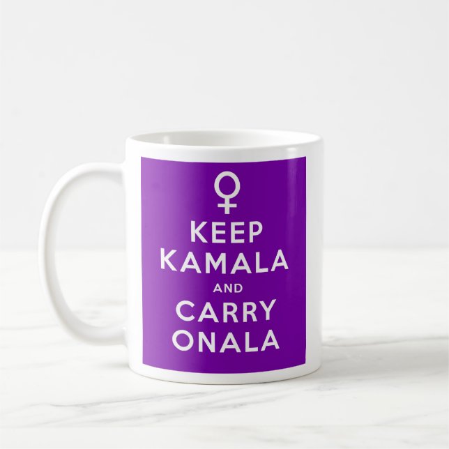 Keep Kamala and Carry Onala Purple Background Coffee Mug (Left)