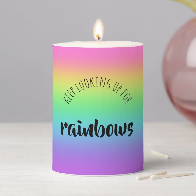 Keep Looking Up for Rainbows Pillar Candle (In Situ)