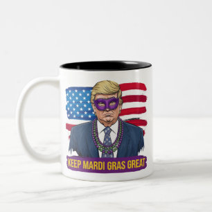 Keep Mardi Gras Great Funny Trump Mardi Gras 2025 Two-Tone Coffee Mug