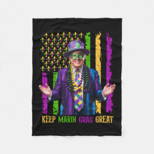 Keep Mardi Gras Great Funny Trump Men Women Mardi Fleece Blanket