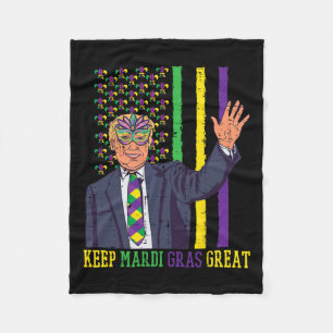 Keep Mardi Gras Great Us Flag Patriotic Men Women Fleece Blanket