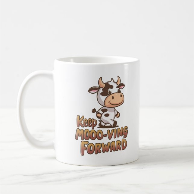 keep mooo-ving forward cute cow design coffee mug (Left)