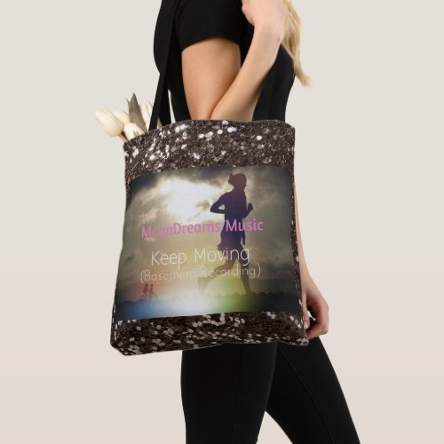 Keep Moving Brown Faux Glitter Tote Bag