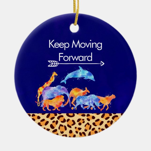 Keep Moving Forward Wild Animals Running Together Ceramic Ornament (Front)