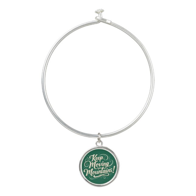 Keep Moving Mountains Motivational Design Bangle Bracelet (Front)