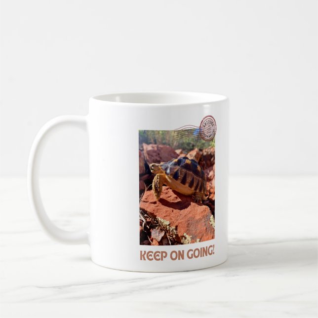 Keep on Going Inspirational coddiwompling Tortoise Coffee Mug (Left)