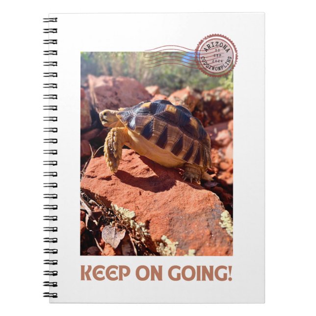 Keep on Going Inspirational coddiwompling Tortoise Notebook (Front)