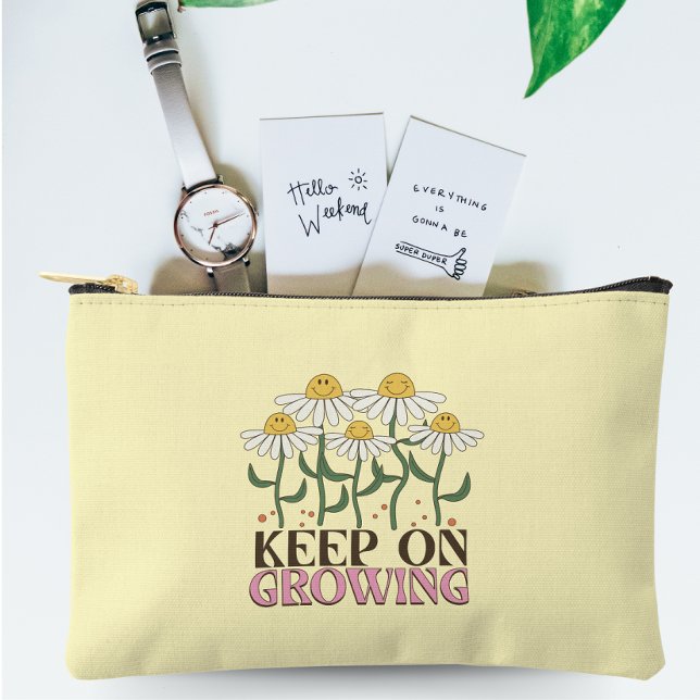 Keep On Growing Positive Quotes Retro Flowers Accessory Pouch (Creator Uploaded)