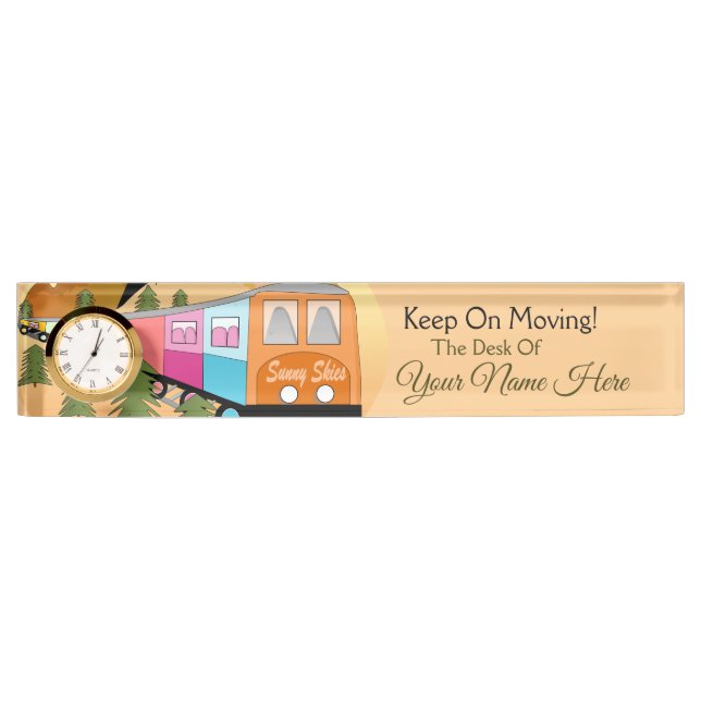 Keep On Moving Unique Train Custom  Desk Name Plate (Front)