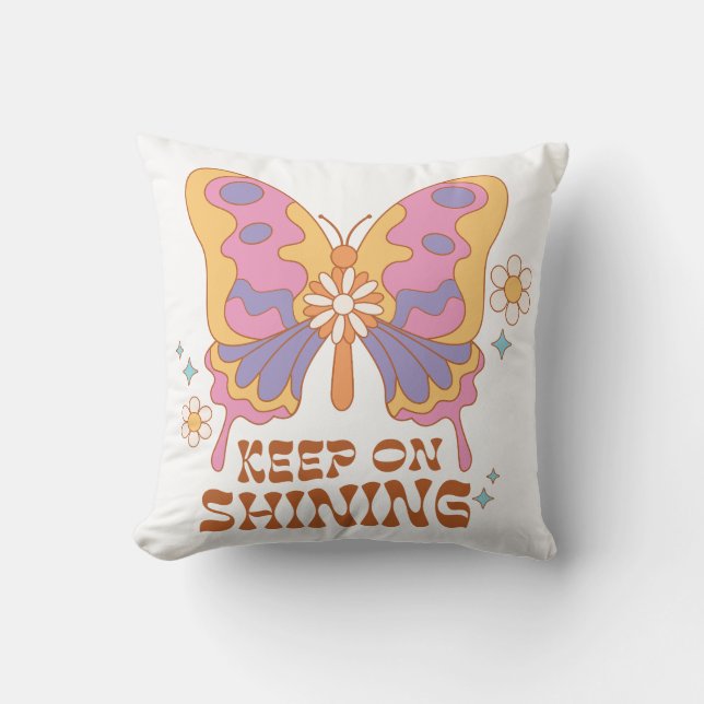 Keep On Shining Butterfly Throw Pillow (Front)