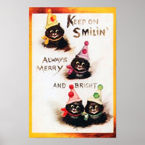 Keep on Smilin Black Cat Louis Wain Poster