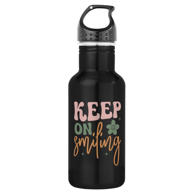 Keep On Smiling Inspirational Quote  Stainless Steel Water Bottle (Front)