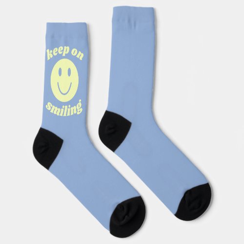 Keep on Smiling Pastel Blue Cute Smiley Face Socks