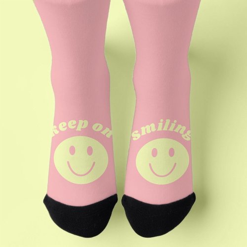 Keep on Smiling Pink Yellow Cute Smiley Face Socks