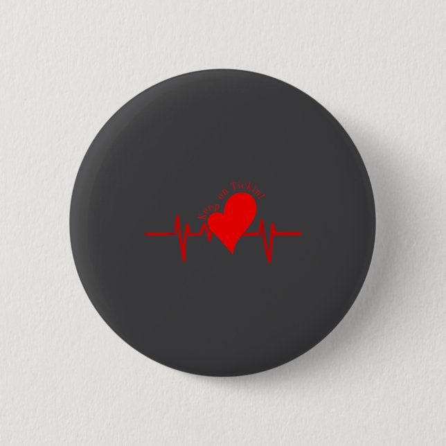 Keep On Tickin! Ekg Heartbeat Cow Valve Heart Pati Button (Front)
