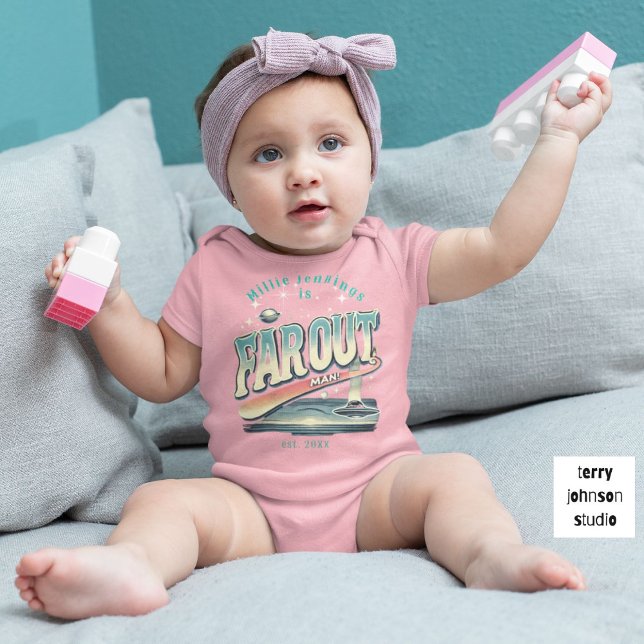 Keep On Truckin’ Retro 60s Personalized Pink Baby Bodysuit (Creator Uploaded)