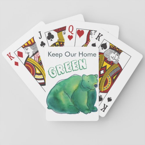 Keep Our Home Green Watercolor Cute Bear Poker Cards