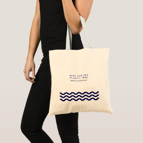 Keep Our Sea Plastic Free Ocean Nautical Waves Tote Bag