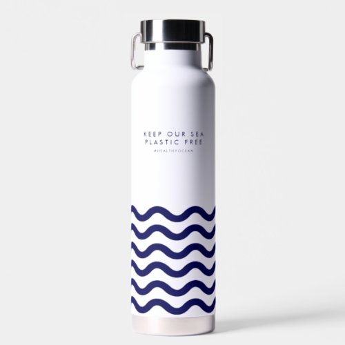 Keep Our Sea Plastic Free Ocean Nautical Waves Water Bottle