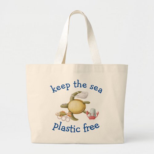 Keep Our Sea Plastic Free Sea Life Turtle Large Tote Bag