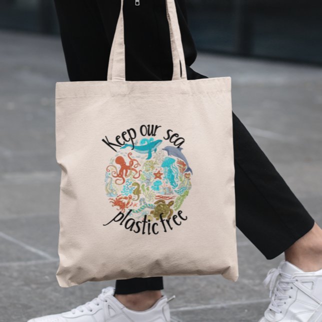 Keep Our Sea Plastic Free Sea Life Turtle Whale Tote Bag (Creator Uploaded)