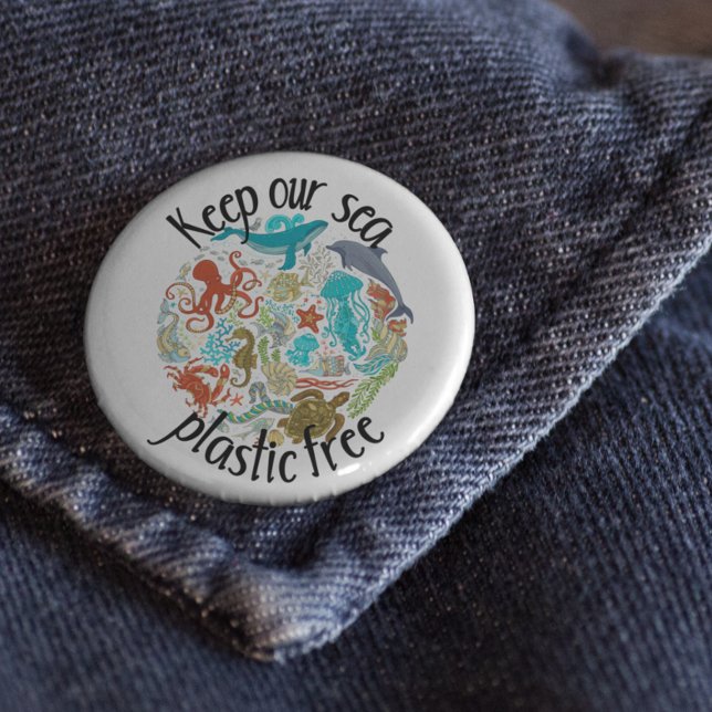 Keep our Sea Plastic Free Turtle Whale Button (Creator Uploaded)