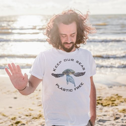Keep our Sea Plastic Free Watercolor Turtle T_Shirt