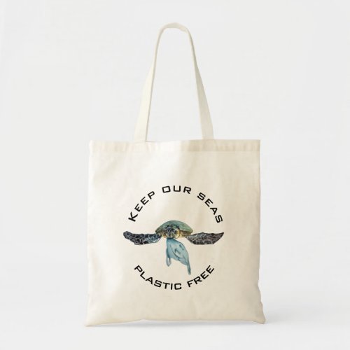 Keep our Sea Plastic Free Watercolor Turtle Tote Bag