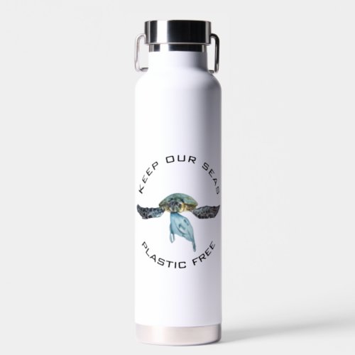Keep our Sea Plastic Free Watercolor Turtle  Water Bottle