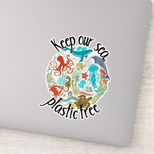 Keep Our Sea Plastic Free Whale Turtle Sticker