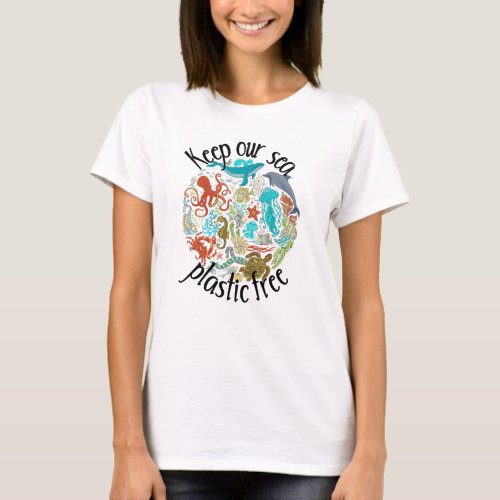 Keep Our Sea Plastic Free Whale Turtle T_Shirt