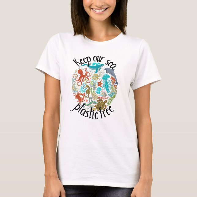 Keep Our Sea Plastic Free Whale Turtle T-Shirt (Front)