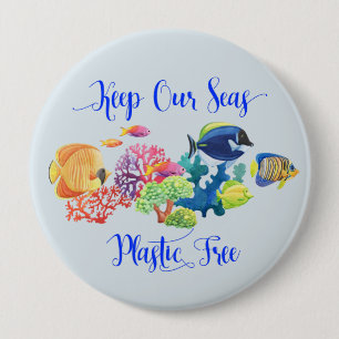Keep our Seas Plastic Free Ocean Fish Button