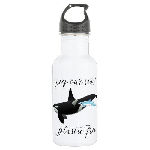 Keep Our Seas Plastic Free Orca Dolphin Ocean Stainless Steel Water Bottle