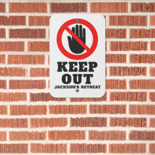 Keep out custom name white red warning metal sign