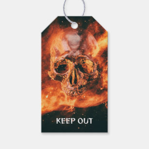 Keep Out. Flaming skull in space Gift Tags