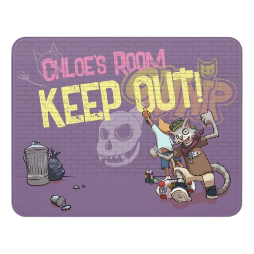 Keep Out Girls Skateboard Cats Graffiti Cartoon Door Sign