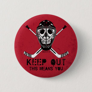 Keep Out Hockey Goalie Flare Pinback Button