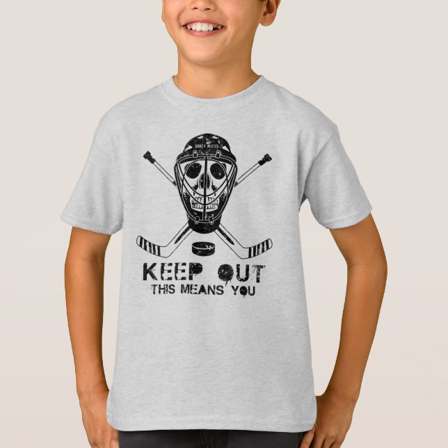 Keep Out Hockey Goalie Skull Youth T-Shirt (Front)