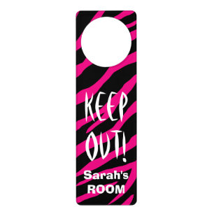 Keep out sign door hanger Pink black zebra print