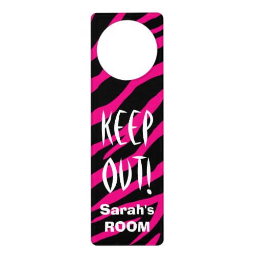 Keep out sign door hanger  Pink black zebra print