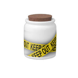 Keep out stay away do not cross police tape 3d candy jar