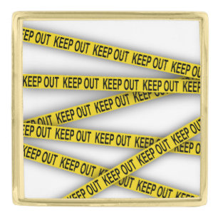 Keep out stay away do not cross police tape 3d gold finish lapel pin