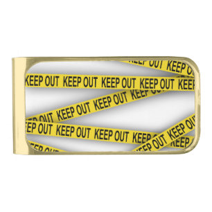 Keep out stay away do not cross police tape 3d gold finish money clip