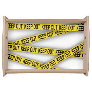 Keep out stay away do not cross police tape 3d serving tray