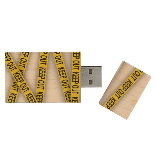 Keep out stay away do not cross police tape 3d wood flash drive (Opened)